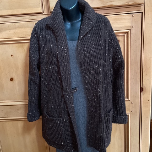 J. Jill Medium M Brown Sweater Jacket Cozy Warm Safety Pin Closure - Picture 2 of 6